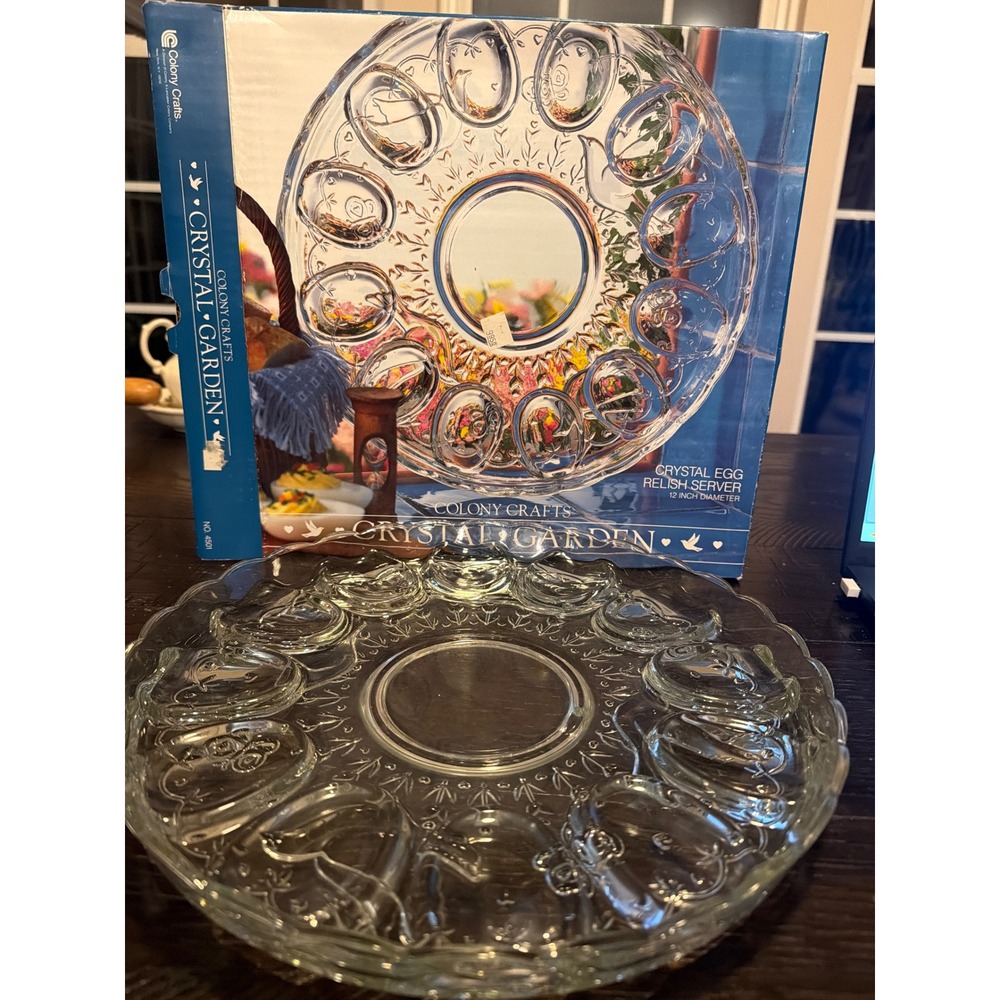 Vintage Colony Crafts Crystal Garden Egg Tray Relish Server – 12" w/ Box